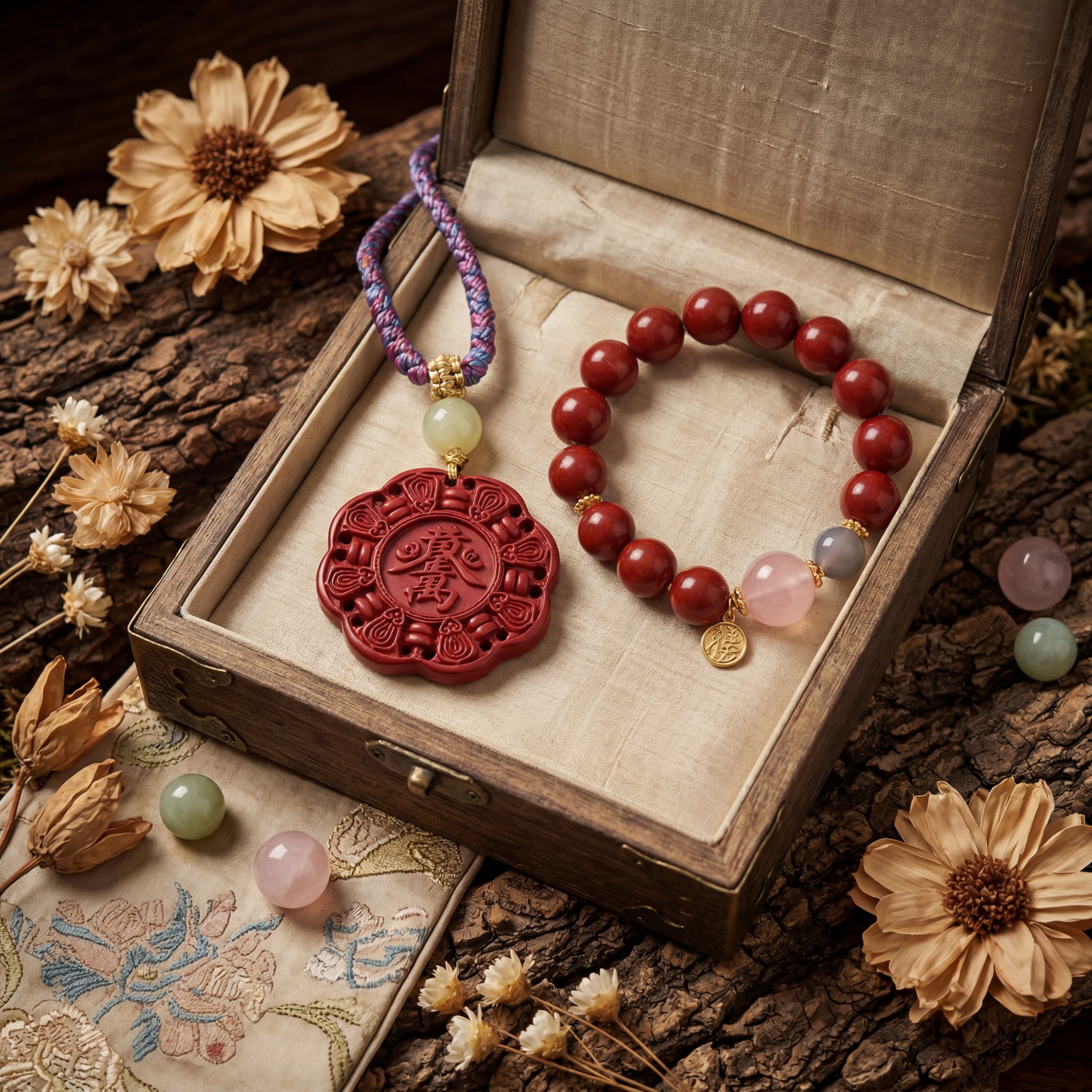 nano-gemini-1772439986582-1-1 Golden Ten Thousand Taels Pendant & Red Musk Bracelet - Image 1