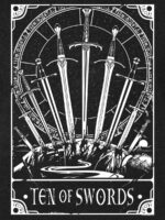 ⁦Deadly Tarot - Ten Of Swords Men's Heather Black Denim T-Shirt⁩ - الصورة ⁦3⁩