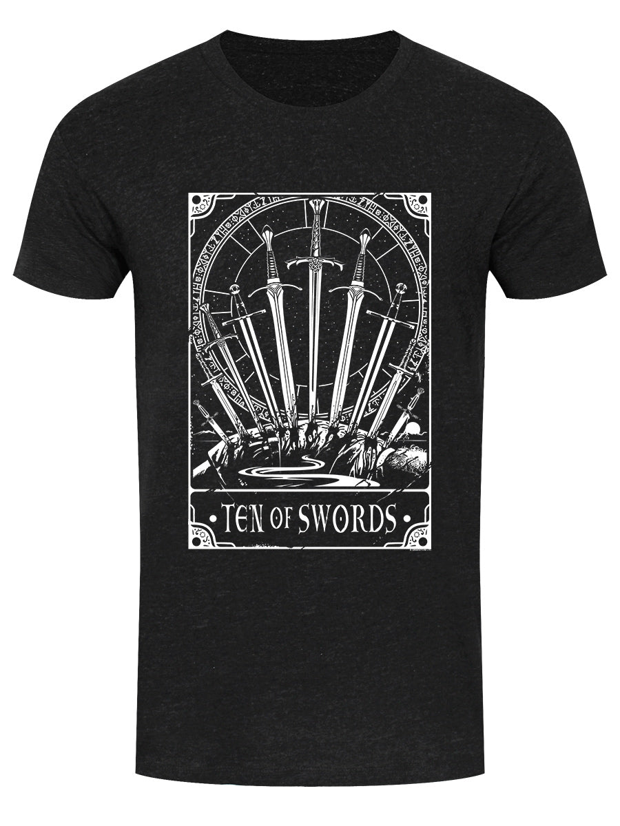 132384-front.jpg Deadly Tarot - Ten Of Swords Men's Heather Black Denim T-Shirt - الصورة 1