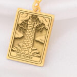 The Tower Tarot Major Arcana Pendant | 14K Solid Gold - Cosmic Energy Spiritual Protection